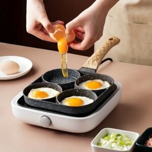 Frigideira multifuncional antiaderente 4 em 1 para ovos , hambúrguer omelete com cabo de madeira