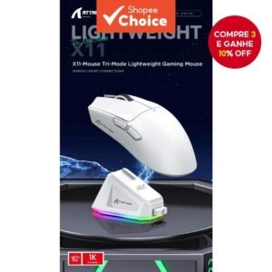 Mouse attack shark x11 sem fio bluetooth três modos 2.4g bt5.0 22000dpi recarregável rgb pc gaming configuração de mesa