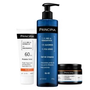 Principia kit completo peles sensíveis c/ gel de limpeza gl-02 + creme hidratante ch-01 protetor solar ps-01 fps 60