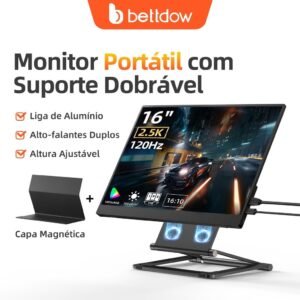 Bettodw monitor full hd 2.5k de 16 polegadas com suporte magnético ajustável, alta taxa atualização e som imersivo.