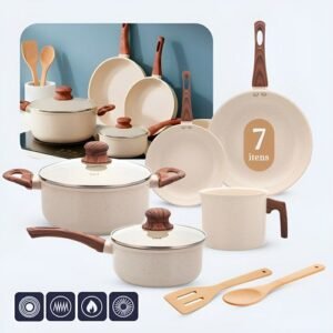 Jogo de panelas inducao 3x mais antiaderente cerâmica 7peças livre pfoa vanila premium