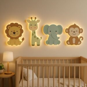 Kit safari iluminado enfeite de parede decorativo (4 peças)