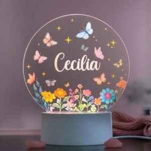 Luminária para quarto menina jardim personalizada com nome a sua escolha abajur decoração infantil