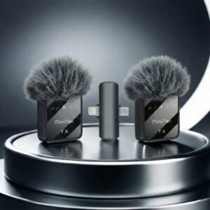 Microfone lapela sem fio duplo 2em1 iphone android tipo-c lightning para live vídeo blog mm-f15-2