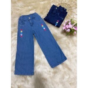 Calça wide leg infantil e juvenil menina-moderna, elegante jeans100%