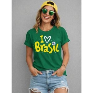 Camiseta blusa copa do mundo feminina brasil i love seleção brasileira 100% algodão unissex futebol estampada