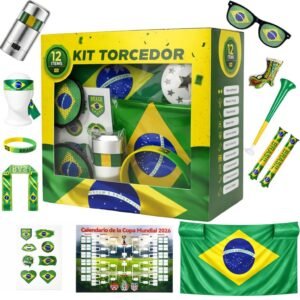Combo torcedor bandeira copa 2026 adesivo trompete pintura facial brasil vuvuzela