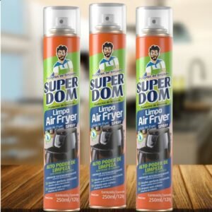 Spray limpa air fryer 250ml – dissolve gordura, seguro p/ antiaderente, fácil e eficaz.