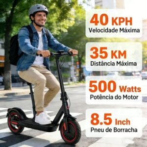 Patinete elétrico 500w scooter de alumínio para adultos,40 km/h, dobravel com bluetooth bolsa