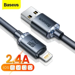 Baseus cabo usb para iphone 14 13 12 11 pro max xr 8 plus 2.4a de fio carregamento rápido ipad dados 1.2-2m