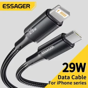 Essager cabo usb c para iphone 14 13 12 11 pro max xs 8 plus ipad macbook fio 29w pd carregamento rápido tipo de dados iluminação