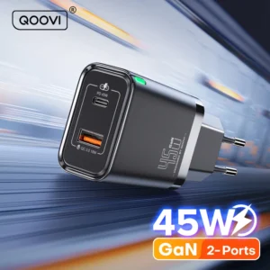 Qoovi-carregador de parede usb tipo c carregamento rápido, carga rápida para iphone, samsung s23, s21, laptop, tablet, pd, qc3.0, gan 45w