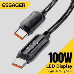 Essager usb tipo c para cabo 100w 5a pd de fio carregamento rápido macbook xiaomi samsung tipo-c exibição digital 3m