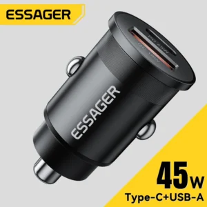 Essager 45w carregador de carro carregamento rápido porta dupla pd qc3.0 tipo-c para iphone 16 15 14 samsung xiaomi huawei oppo