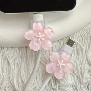2 pçs flor de cerejeira cabo protetor saver manga kit proteção linha dados para iphone/tipo-c interface carregamento