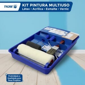 Kit pintura completo tigre 5 peças com rolo pincel bandeja suporte parede multiuso