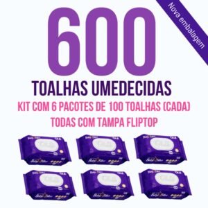 Caixa com 6 lenços/toalhas umedecidas baby star roxa 100 unidades cada – tampa fliptop