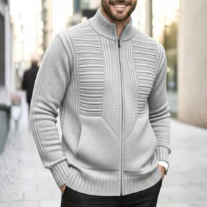 Jaqueta masculina com zíper blusa de frio lã inverno tricot