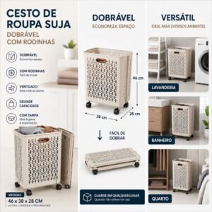 Cestos de roupa suja retrátil dobrável chão com rodinhas 46x38x28cm