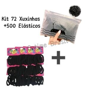 Kit 72 xuxinhas+500 elásticos de cabelo multicolorido