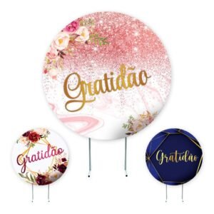 Painel de festa capa gratidão, gratidão marmorizado, redondo, agradeço