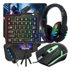 Kit gamer mobilador celular teclado mouse tripé usb rgb otg compatível com freefire jogos