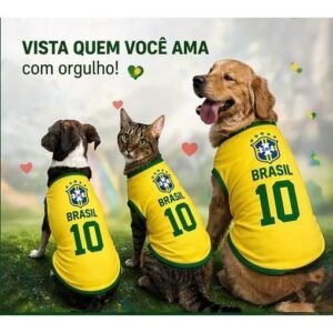 Roupa pet brasil copa do mundo cachorro e gato roupinha da camisa