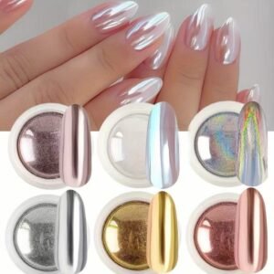 Kit 6 pó cromo metalizado unhas cromado decoração