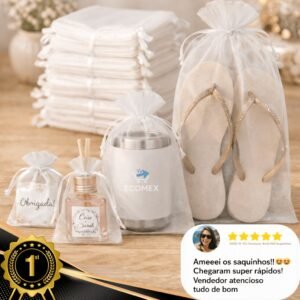 Kit 05/25/50/100 un saco saquinho organza 7x9 9x12 10x15 branco lembrancinha festa casamento