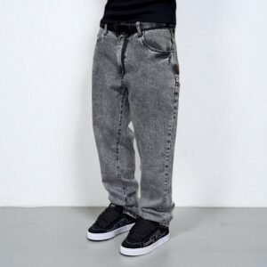Calça baggy balão jeans estonado retrô cós de botão