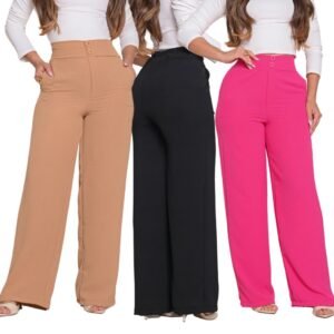 Calça feminina pantalona duna confortavel bolso botão