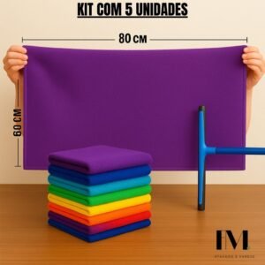 Kit 5 pano de chao microfibra macio 60x80cm toalha limpeza gigante residencial