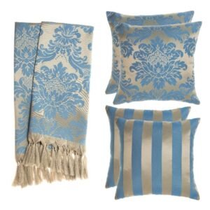 Kit 1 manta tecido jacquard para sofá + 4 capas de almofada, sua casa elegante