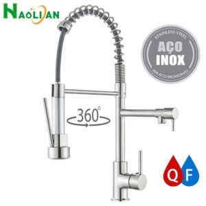 Torneira gourmet cozinha monocomando 304 inox 47cm luxo ducha misturador