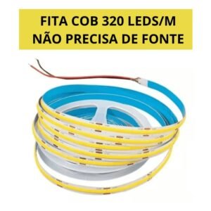 Fita cob 320 leds/m – 10m, 8mm, ligação direta 110v/220v | não precisa de fonte para perfil led, sanca