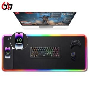 Mouse pad gamer grande led rgb 80*30 cm com carregador sem fio para celular 15w impermeável k3