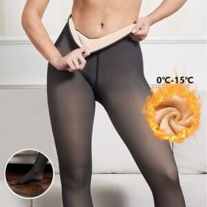 Meia-calça térmica feminina super stretch de inverna com a forra translúcida pelucida termica