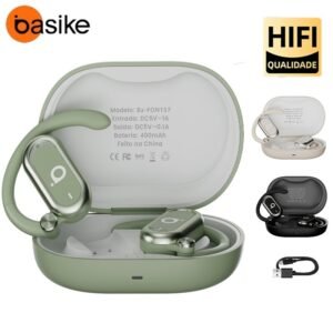 Basike fone de ouvido sem fio hifi ba-fon157 arcbuds - cancelamento ruído anc bluetooth ows 5.4 verde