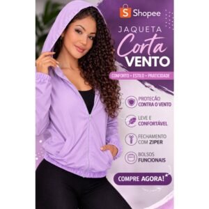 Jaqueta feminina leve corta vento com capuz e bolso