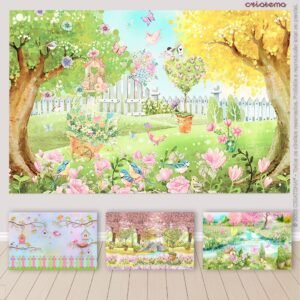 Painel retangular jardim encantado horizontal sublimado em tecido decorativo para festa
