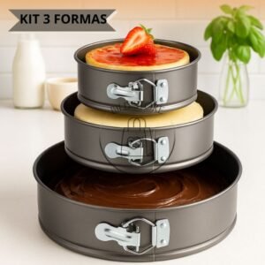 Kit 3 formas com fundo removível antiaderente para torta bolos sobremesas goumert