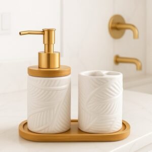 Kit banheiro lavabo porta sabonete liquido dispenser escova de dente cerâmica luxo
