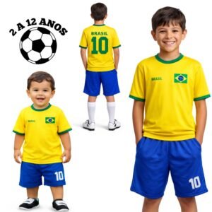 Conjunto infantil do brasil camiseta + bermuda uniforme