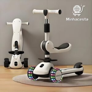 Patinete infantil 3 rodas de led musical e guidão ajustável scooter crianças para até 50kg
