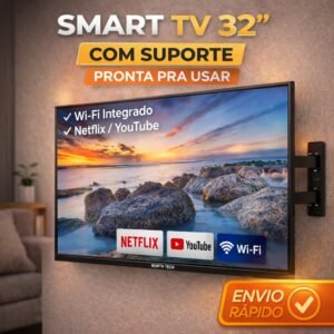 Smart tv 32" north tech wifi bluetooth netflix youtube hdmi tela fina + suporte de parede universal