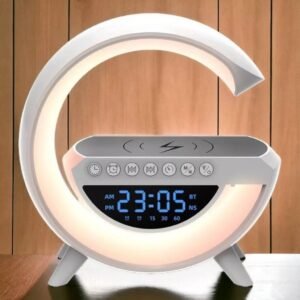 Caxinha de som g -speaker com relógio luminária bluetooth carregador sem fio led luz rgb