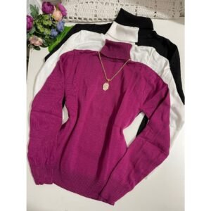 Kit 3 pc blusa gola alta tricot feminina inverno manga longa tam :u 36 até 40