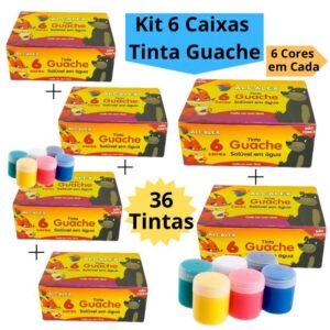 Kit 6 caixas tinta guache 15ml caixa com cores diferentes 36 tintas infantil escolar alcalex