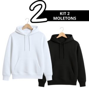 Kit 2 moletom canguru com capuz e bolso sem estampa liso unissex blusa flanelado masculino feminina