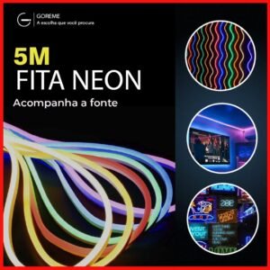 Fita de led mangueira neon 5 metros ip65 flexível com ou sem fonte | 8 cores